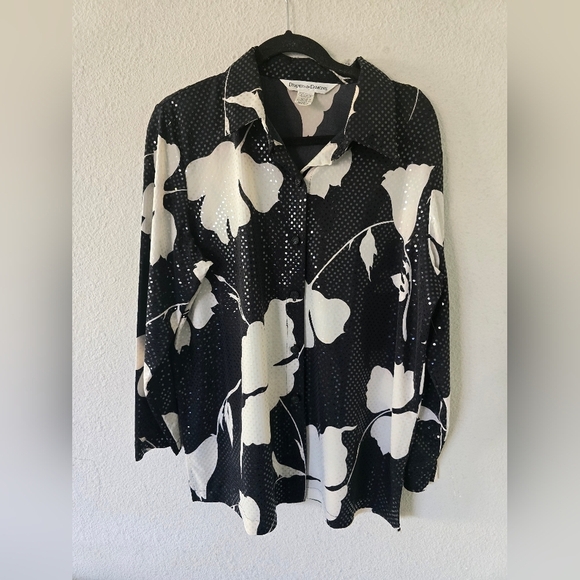 Drapers And Damon's Shimmery Button Up Shirt Women Sz L Floral Glitter Excellen - Picture 2 of 12